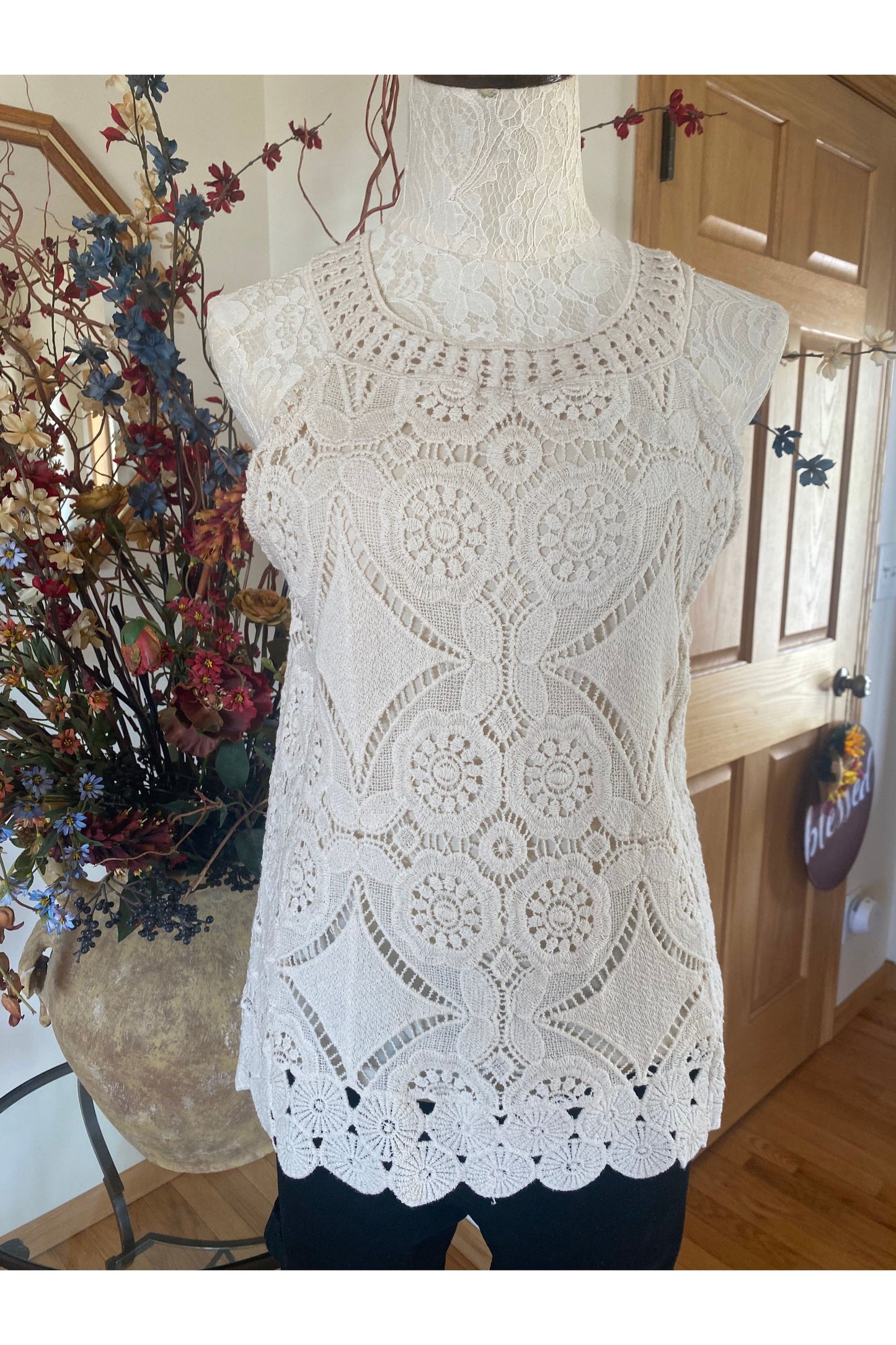 Keren Hart - Knit Top With Cleopatra Neckline, Built In Cami - Natural