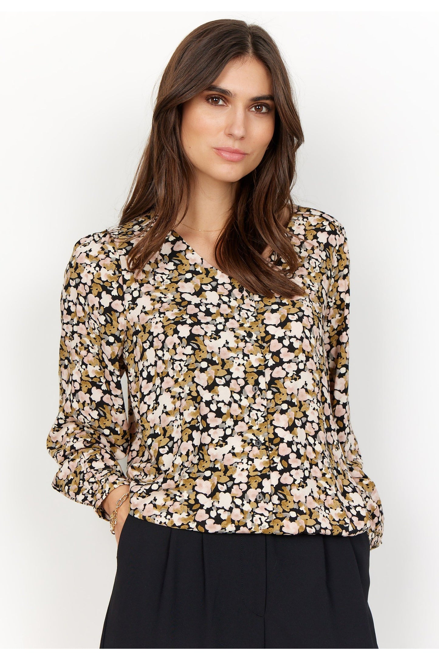 SoyaConcept - Gaya 1 - V-Neck Blouse with Front Button Closure - Light Pink - 18220