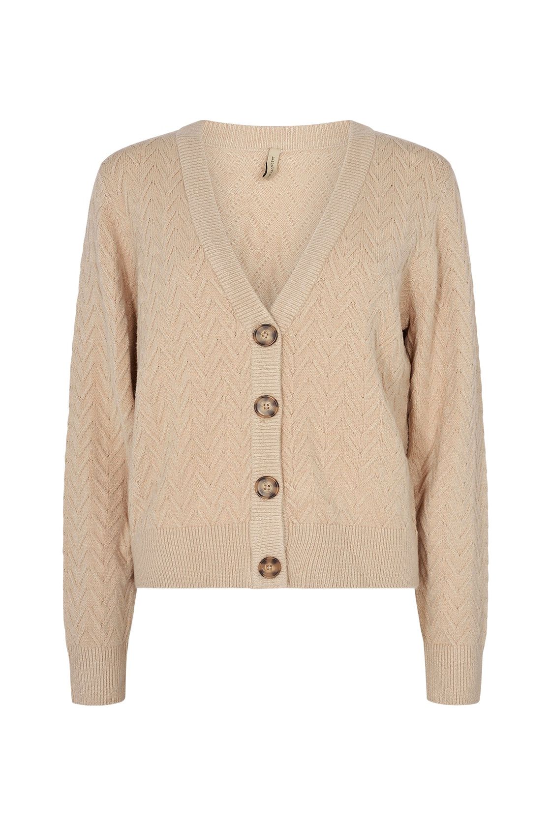 SoyaConcept - Blissa 30 - Elegant Cardigan with Deep V-Neck, Button Closure and a Geometric Knit -Pattern - Sand - 33306