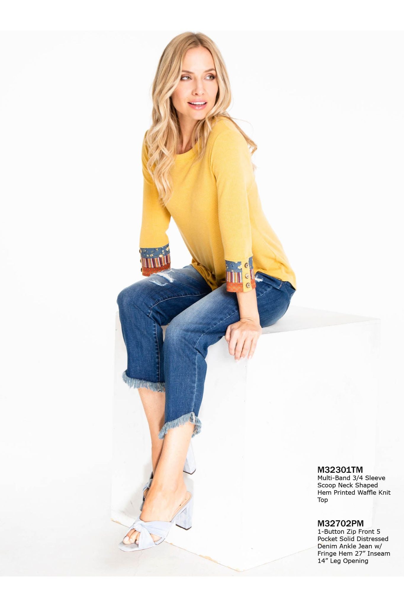 Slim Sation - Zip Front 5 Pocket Hi Rise Fringe Hem Ankle Jean - M32702PM