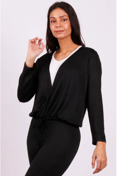 ISCA - Long Sleeve Cardigan with Gathered Hem and Tie - 8390-1107