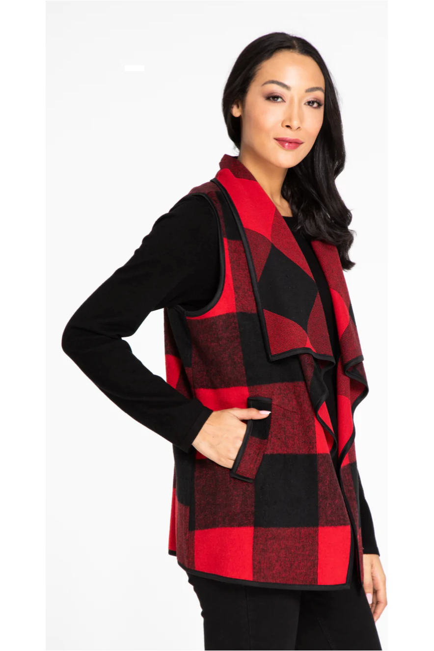 Multiples - Shawl Collar Swing Vest - M42110VM - Red/Black