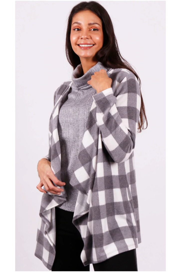 Isca - Waterfall cardigan with long sleeves - White/Black - 83611016