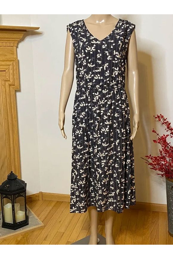 SoyaConcept - Black Dress with White Lines and White Flowers