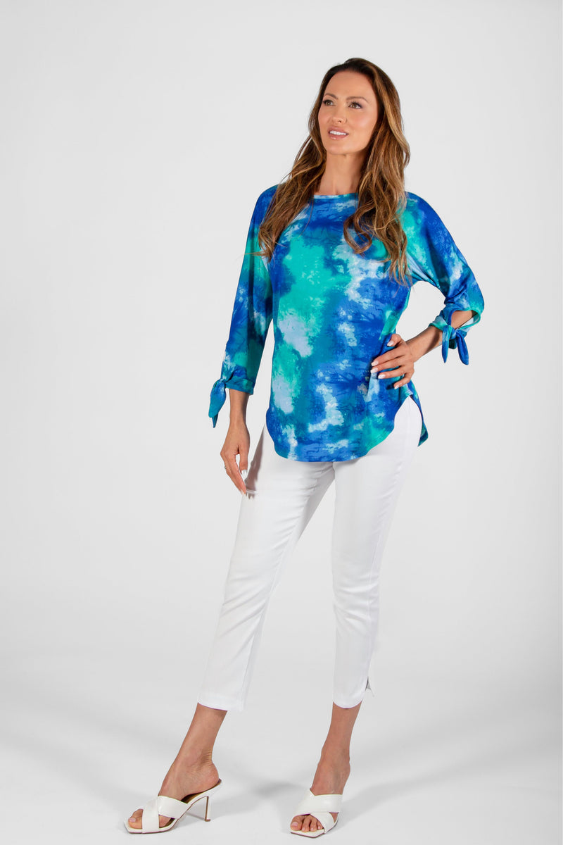 Pure Essence - Circular Hem With 3/4 Sleeve With Tie At The Bottom - Multi - 505-4473
