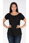 ISCA - Peasant Top With Elastic Neckline and Sleeve Hem - Black and White - 83431209/83431210