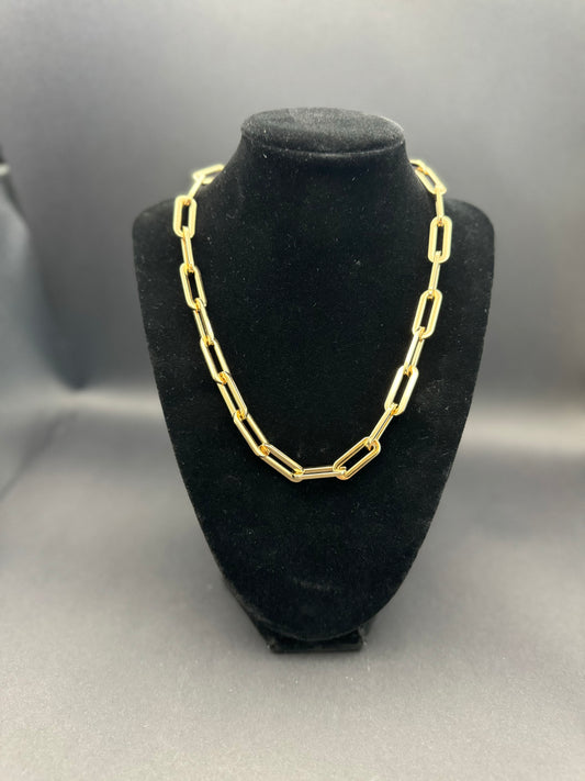 Large Gold Paper Clip Necklace 18"