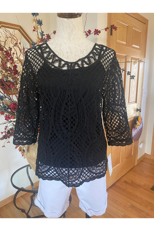Keren Hart - Pullover See Through Top With Attached Cami - Black