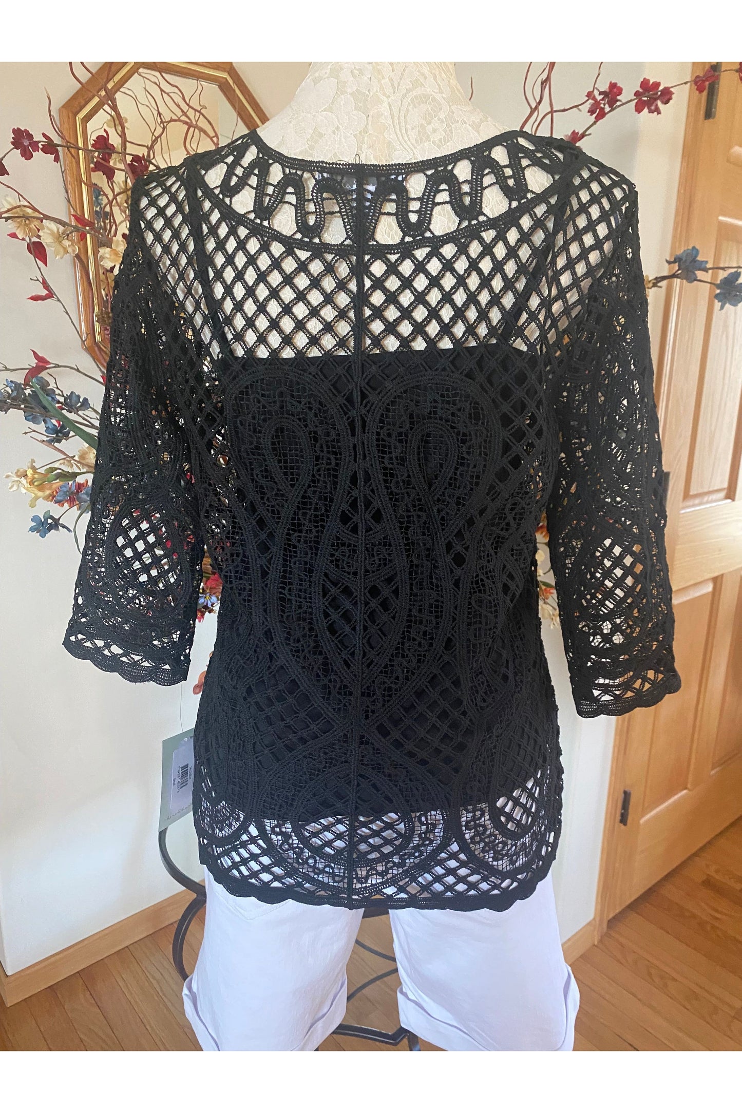 Keren Hart - Pullover See Through Top With Attached Cami - Black