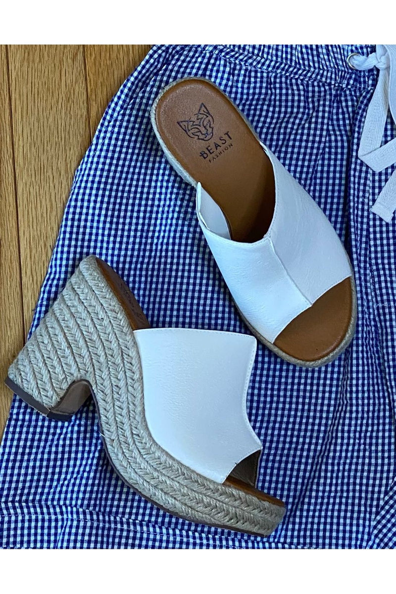 Beast - The Jensen Slip In Heel Espadrille Wedge Sandal - White