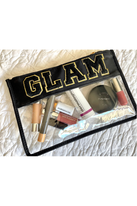 Classy Cloth - Chenille Letter Clear Pouch - Glam - Black/Gold
