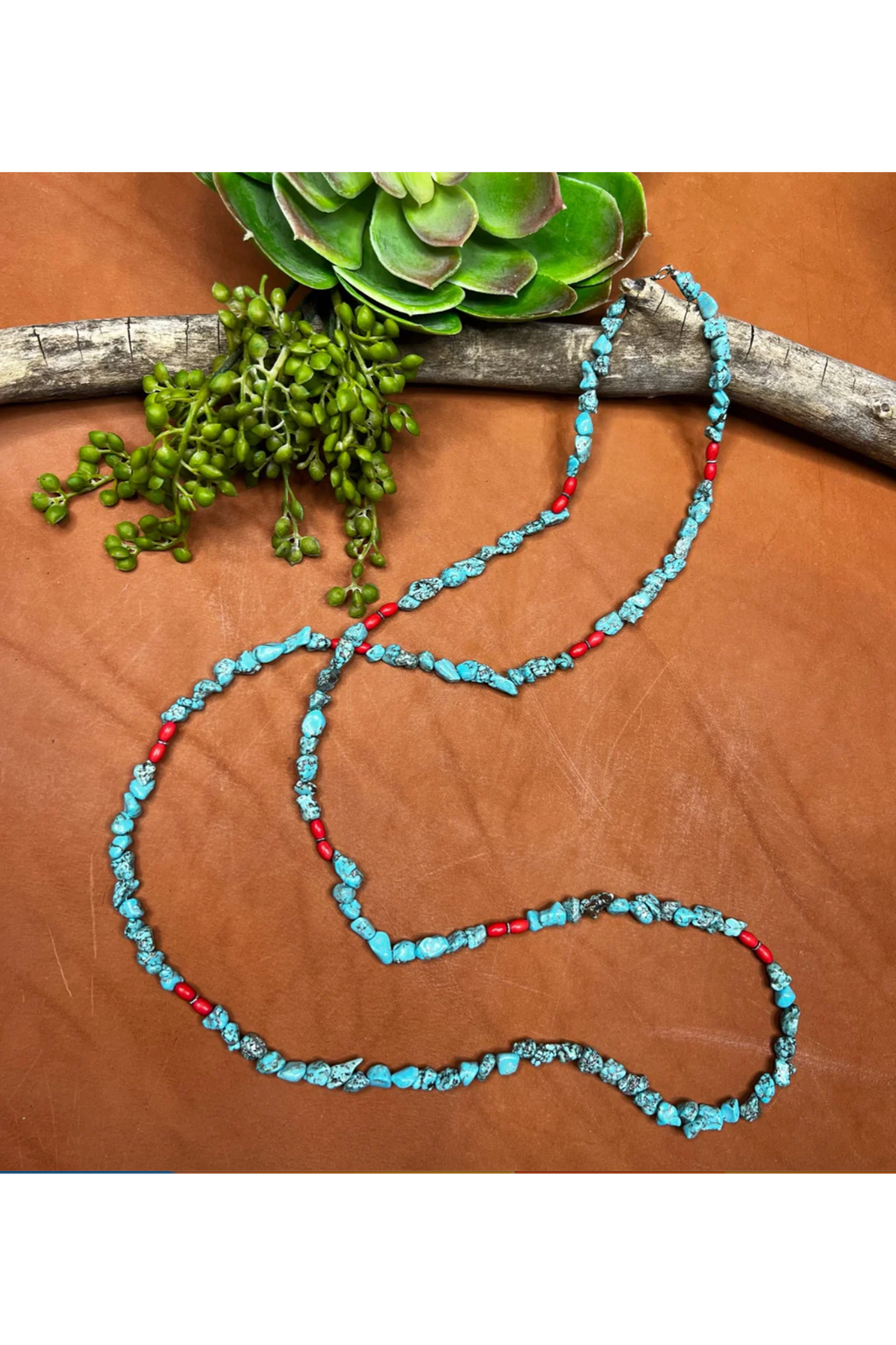 Texas True - Nocona Necklace - Faux Turquoise and Red Oval Beads