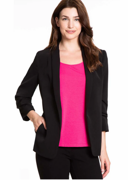 Multiples - Tucked 3/4 Sleeve Shawl Collar Open Front 2-Pocket Lined Jacket - Azalea, Black, White - M13601JM