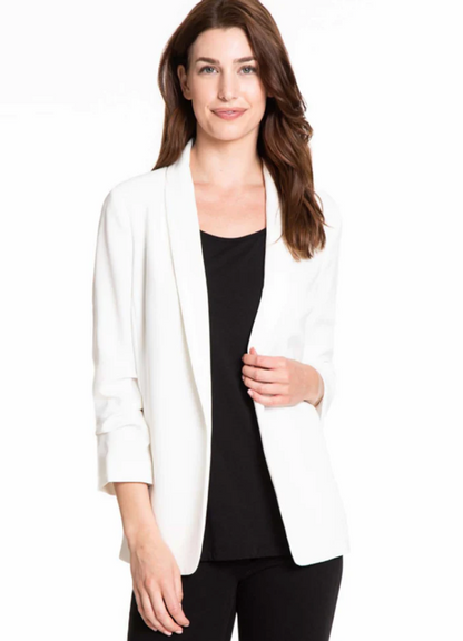 Multiples - Tucked 3/4 Sleeve Shawl Collar Open Front 2-Pocket Lined Jacket - Azalea, Black, White - M13601JM