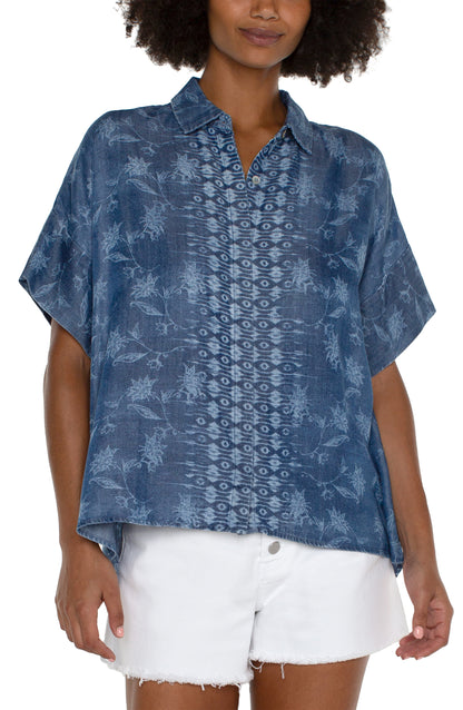 Collard Camp Shirt with Hi-Low Hem