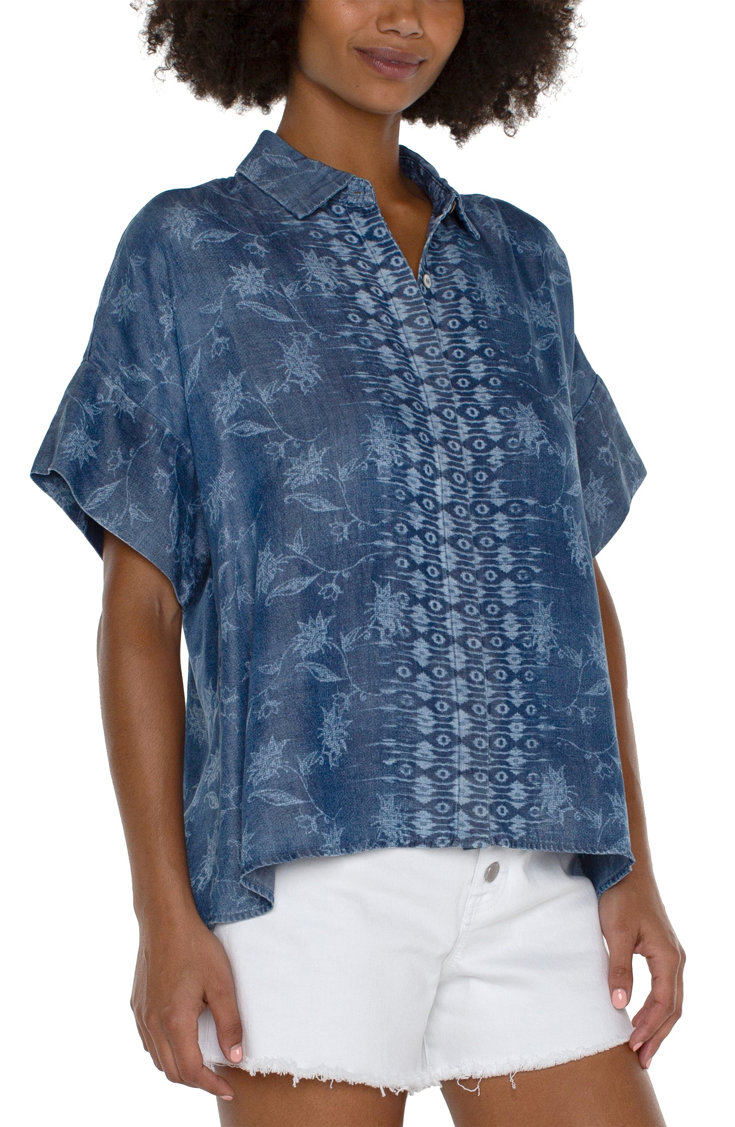 Collard Camp Shirt with Hi-Low Hem