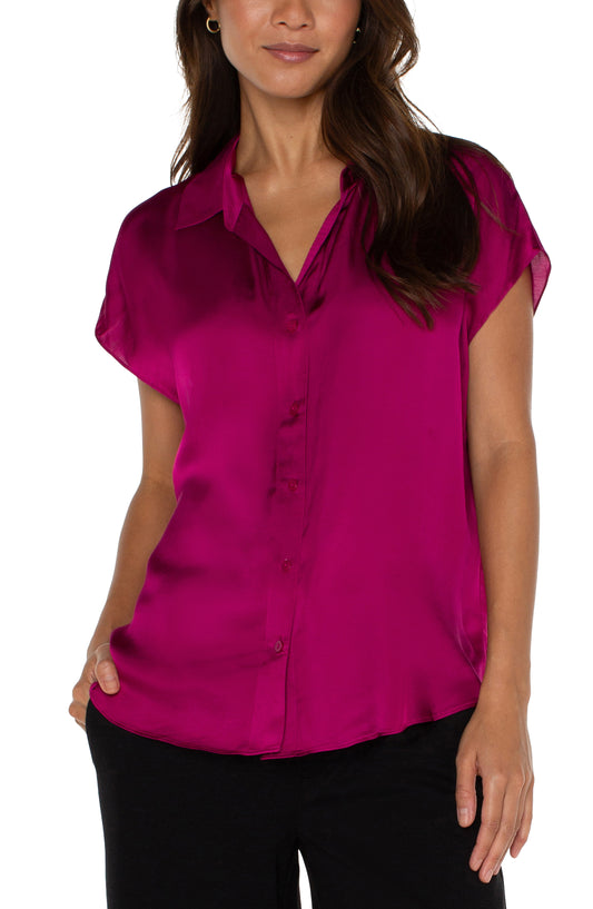 Vibrant Dolman Sleeve Button-Up Top