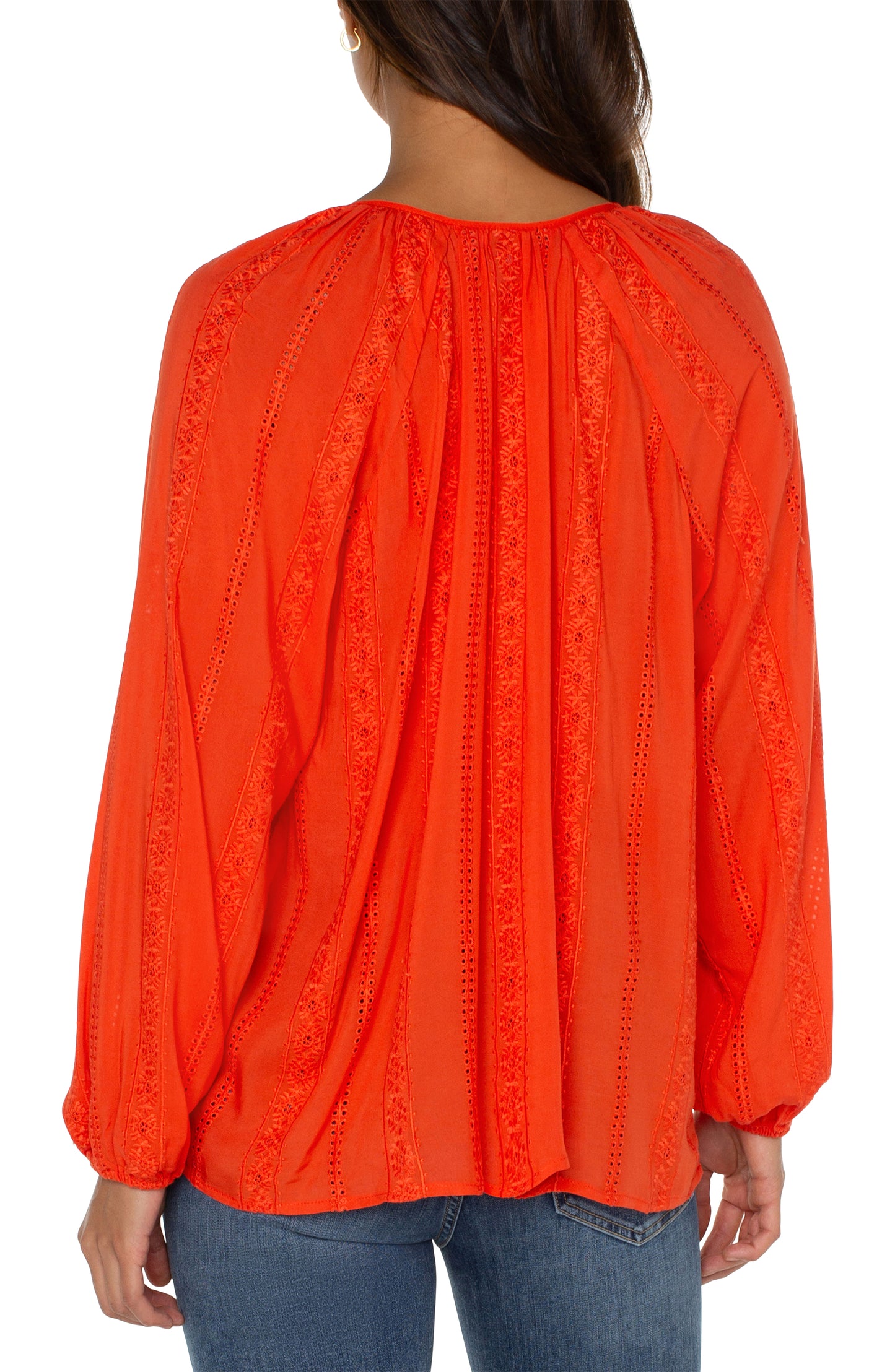 Sunset Glow Lace-Trimmed Peasant Top with Tassel Ties