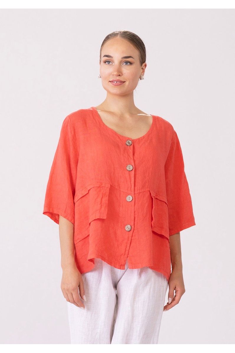 Bella Amore' - Oversized Button-Up Shirt - Coral - 1353