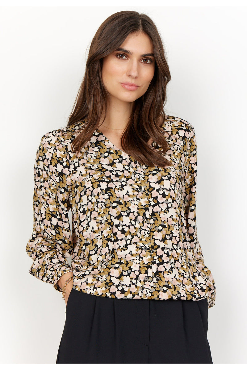 SoyaConcept - Gaya 1 - V-Neck Blouse with Front Button Closure - Light Pink - 18220