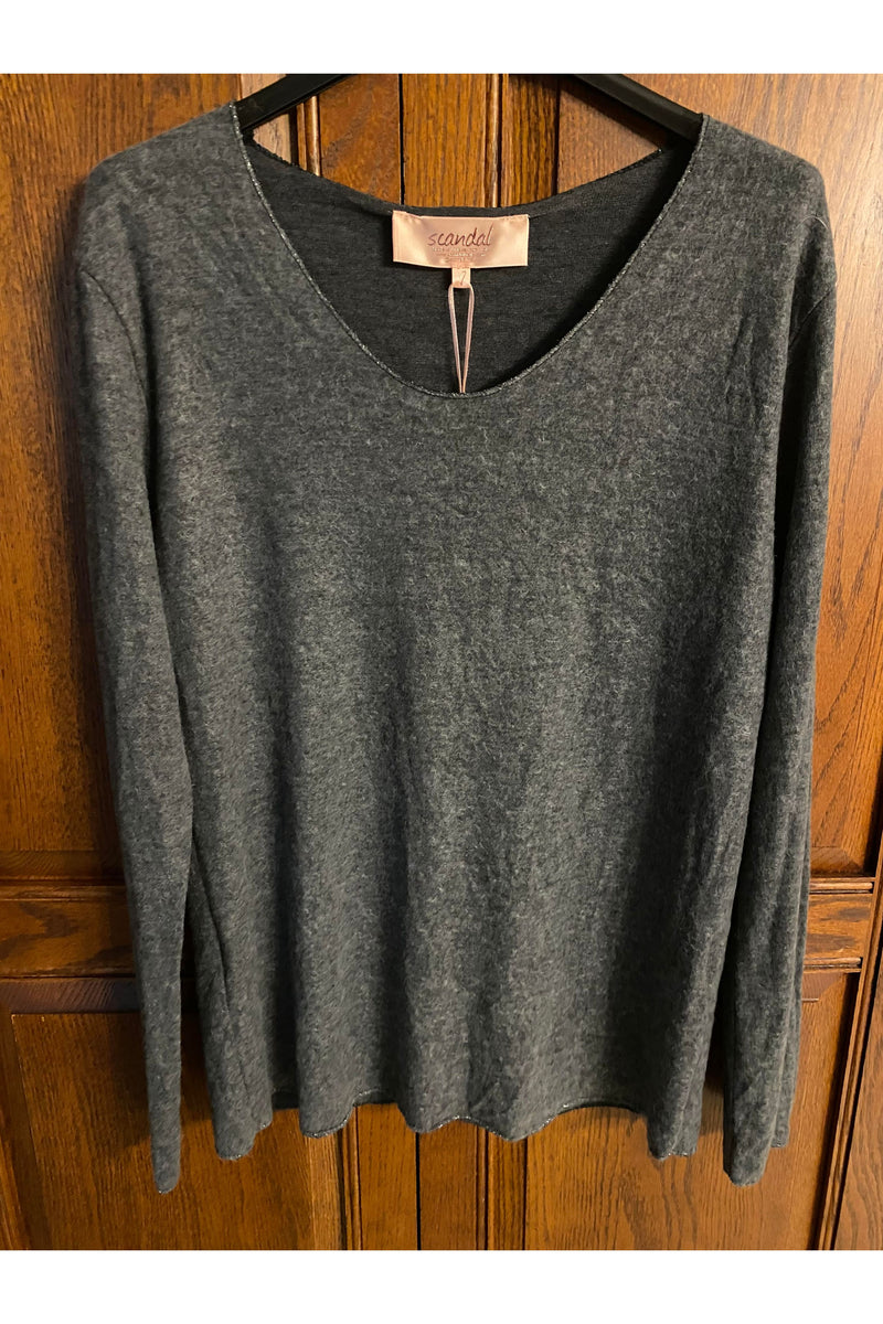 Scandal Italy - "Teena" Buttery Soft Long Sleeve Top - Ivory and Charcoal