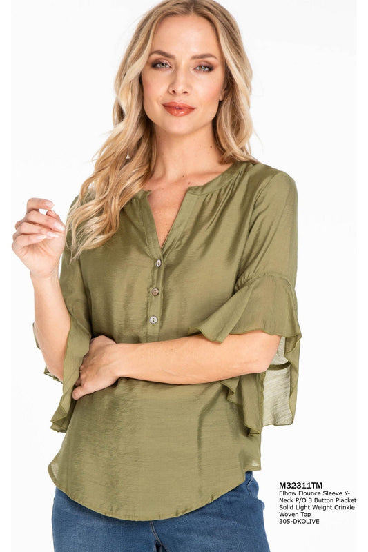 Multiples - Elbow Flounce Sleeve Button Top - M32311TM