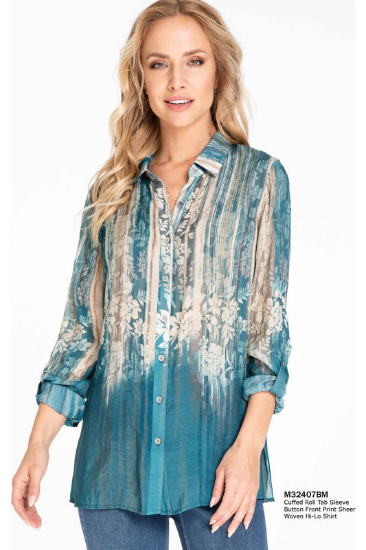 Multiples - Cuffed Roll Tab Sleeve Button Front Shirt - M32407 - Also in plus size!