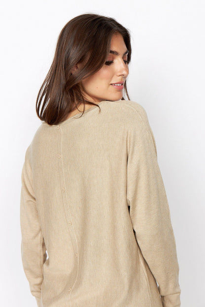 SoyaConcept - Pullover Round Neckline, Long Sleeves, Cool Button Detail on the Back - Sand & Black - 32957