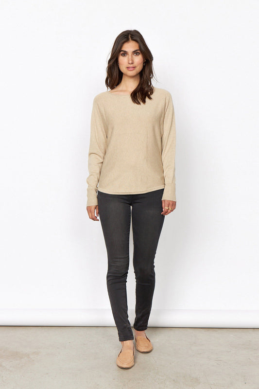 SoyaConcept - Pullover Round Neckline, Long Sleeves, Cool Button Detail on the Back - Sand & Black - 32957