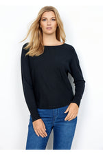 SoyaConcept - Pullover Round Neckline, Long Sleeves, Cool Button Detail on the Back - Sand & Black - 32957
