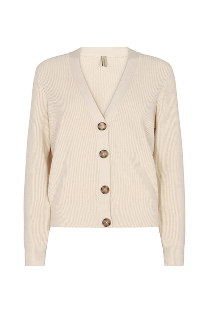 SoyConcept - Blissa 20 - Classic Cardigan with V-Neck, Button Closure, and Ripped Knit Texture - Cream - 33103
