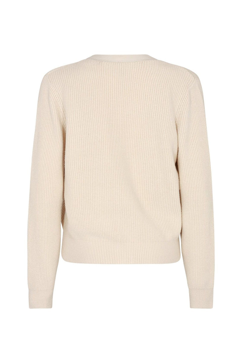 SoyConcept - Blissa 20 - Classic Cardigan with V-Neck, Button Closure, and Ripped Knit Texture - Cream - 33103