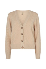 SoyaConcept - Blissa 30 - Elegant Cardigan with Deep V-Neck, Button Closure and a Geometric Knit -Pattern - Sand - 33306