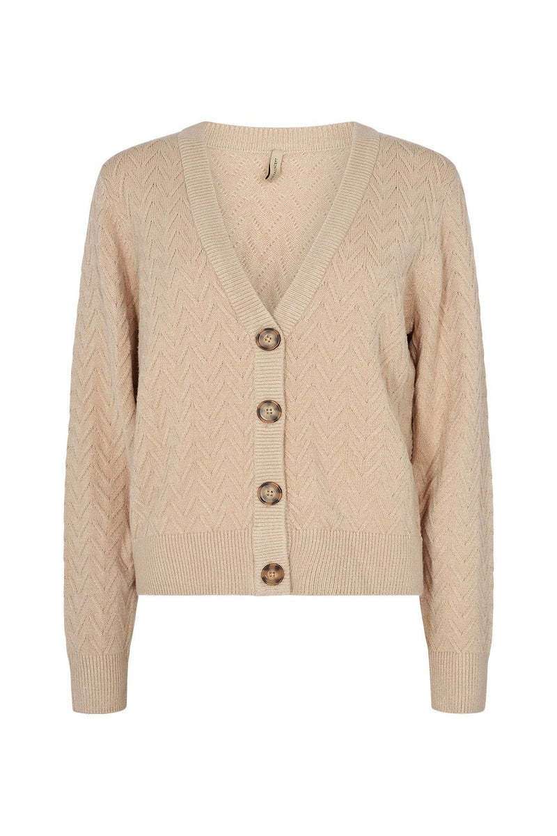 SoyaConcept - Blissa 30 - Elegant Cardigan with Deep V-Neck, Button Closure and a Geometric Knit -Pattern - Sand - 33306