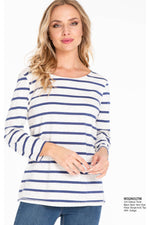 Multiples - 3/4 Sleeve Twist Back Detail Stripe Top - M32601TM