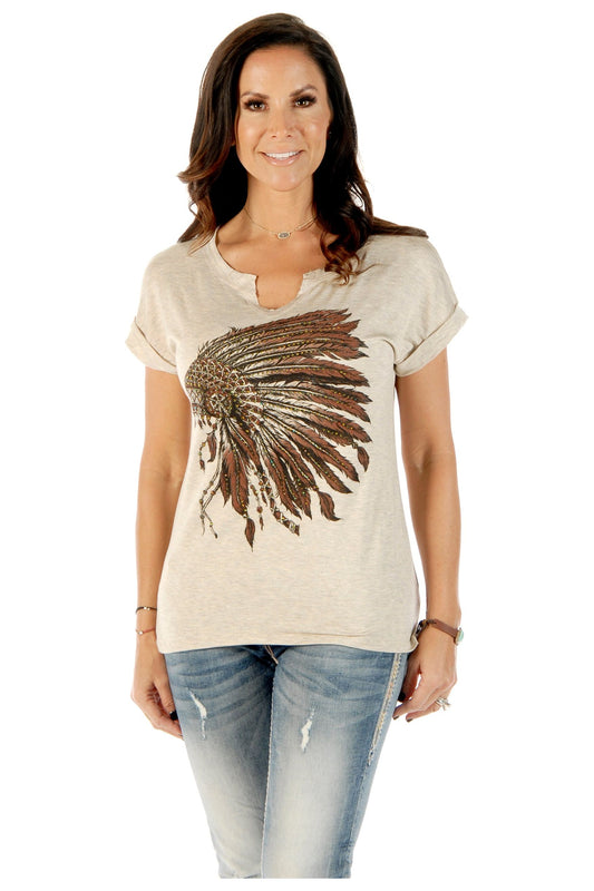 Liberty Wear - Battle Headdress Graphic Tee - Oatmeal - 7005