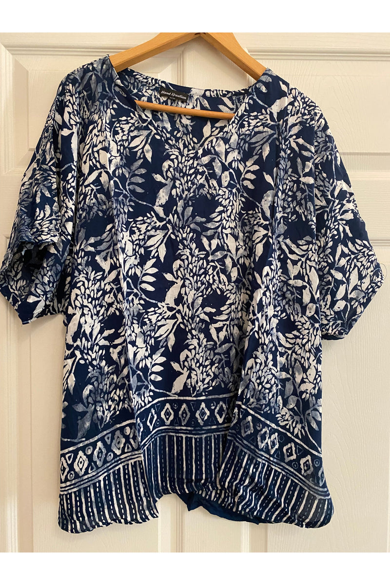 Hand Kreation - Blue and White Flowy Top  - B167