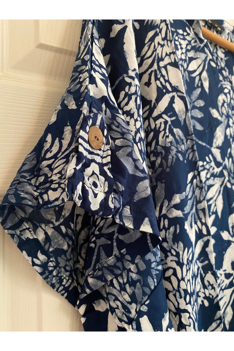 Hand Kreation - Blue and White Flowy Top  - B167