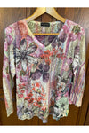 Katharina Marie -3/4 Sleeve Burnout Top -V Neck - Bright Floral - 095