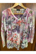 Katharina Marie -3/4 Sleeve Burnout Top -V Neck - Bright Floral - 095