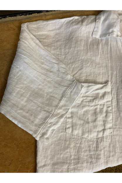 Bella Amore - White Linen Oversized Button Down Pocket Shirt - 1741