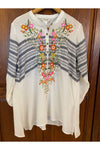 Tru Luxe - Button Down Tunic With Embroidery & Stripe Detail - Multi Colored - T12294BM