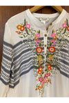 Tru Luxe - Button Down Tunic With Embroidery & Stripe Detail - Multi Colored - T12294BM