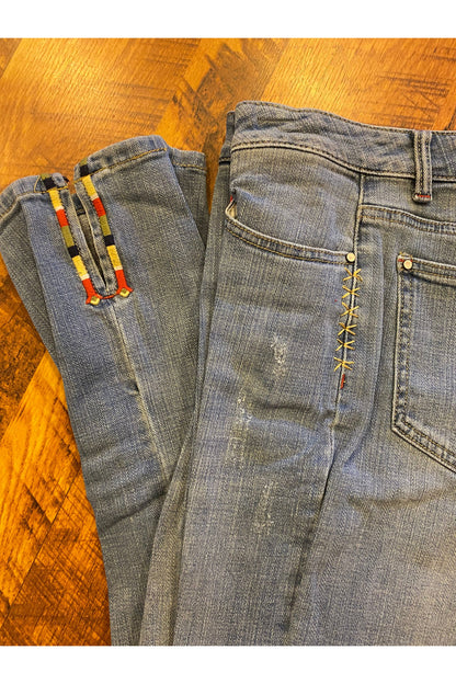 Crop Straight Leg Jean With Side Slit Embroidery