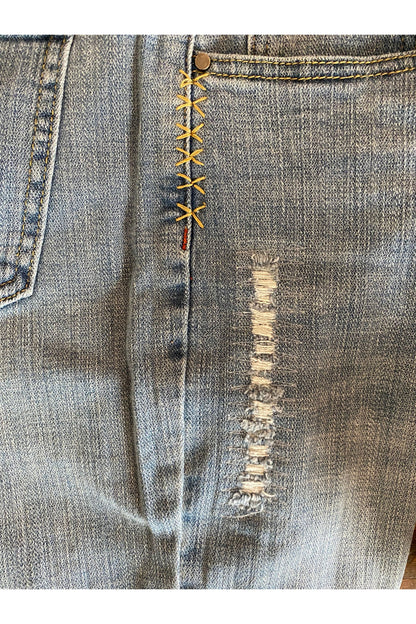 Crop Straight Leg Jean With Side Slit Embroidery