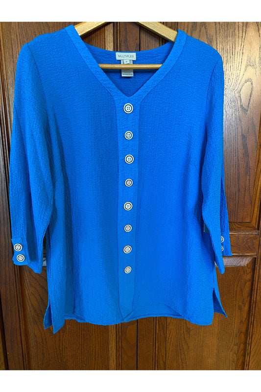 Multiples - 3/4 Sleeve with Buttons - V-Neck Button Front Top - Bluast - M12114TM, M12114TW