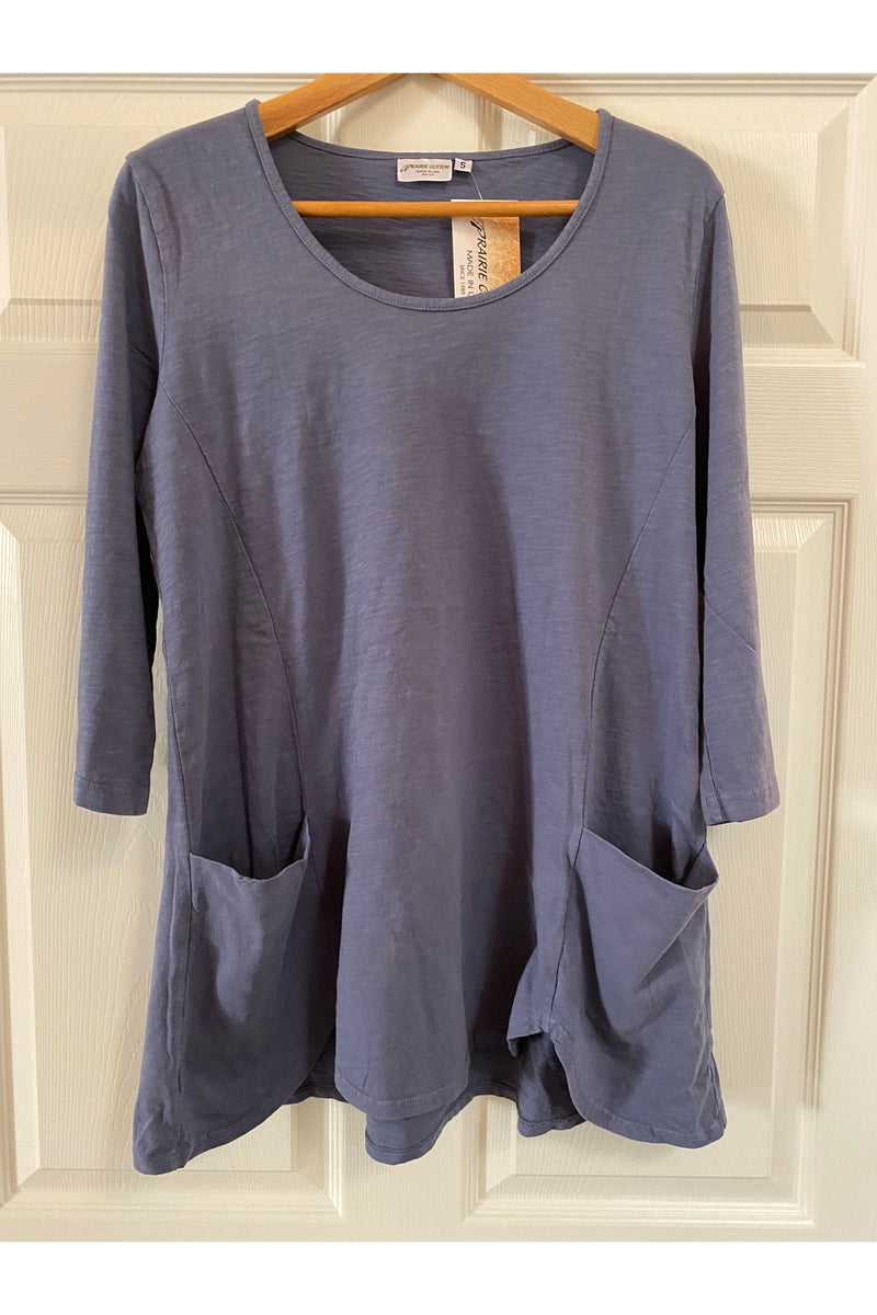 Prairie Cotton - 3/4 sleeve Scallop Tunic with Front Pockets - JS252