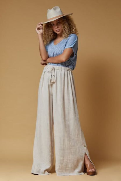 Scandal Italy - "Cassia" - Wide Leg Pant with Full-Length Leg Button Closure