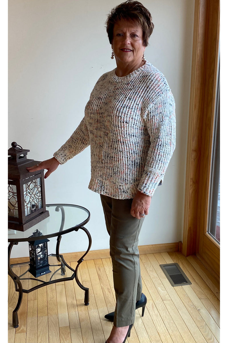 Multiples - Drop Shoulder Crew Neck Sweater Top with Shirt Tail Hem - #M41407