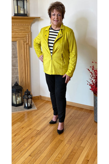 Multiples - Zip Front Faux Suede Jacket with 2 Zip Front Pockets - In Scarlet & Citron - M41206JM